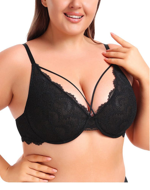 CurvyPower | Be You ! Noir / 34B Soutien-Gorge Dentelle Ultra Fin à Maintien Fort Avec Armature Pour Femmes