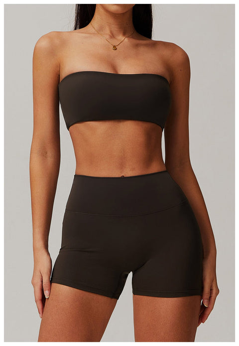 CurvyPower | FR Brassière de Sport Noir Café / S Brassière Bandeau Sport et Yoga Sans Armature Pour Femmes