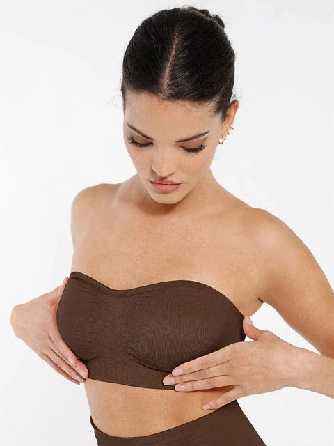 CurvyPower | FR Bras Marron / S Soutien-Gorge Bandeau Push-Up Sans Armature et Sans Bretelles Pour Femmes