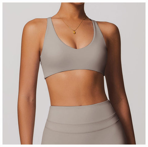 CurvyPower | FR Brassière Gris / S Brassière De Sport Sans Armature À Bretelles Croisées Réglables