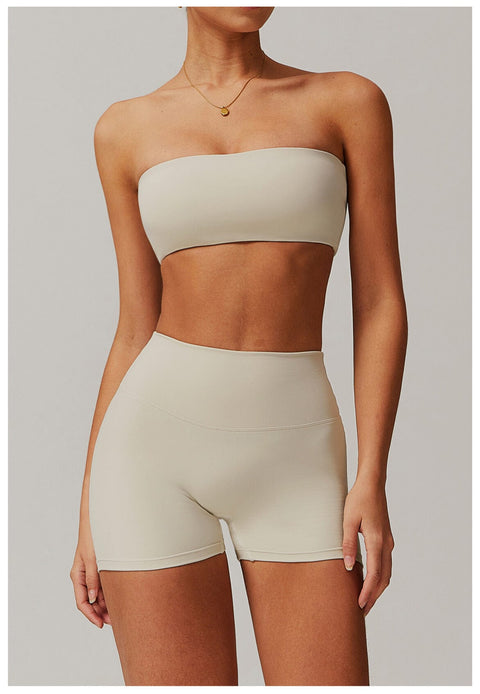 CurvyPower | FR Brassière de Sport Beige Abricot / S Brassière Bandeau Sport et Yoga Sans Armature Pour Femmes