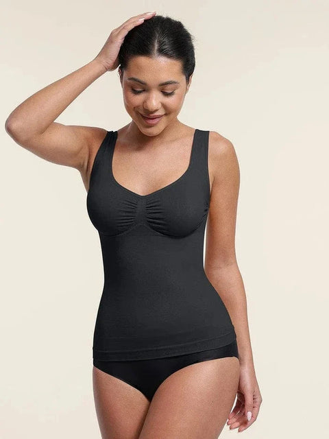 Camisole Gainante Sans Couture À Soutien Poitrine et Ventre Plat Noir Pour Femmes