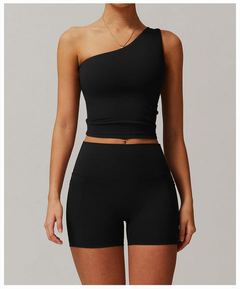 CurvyPower | FR Crop Top Noir / S Crop Top Gainant Une Épaule Avec Coussinets Amovibles Pour Femmes