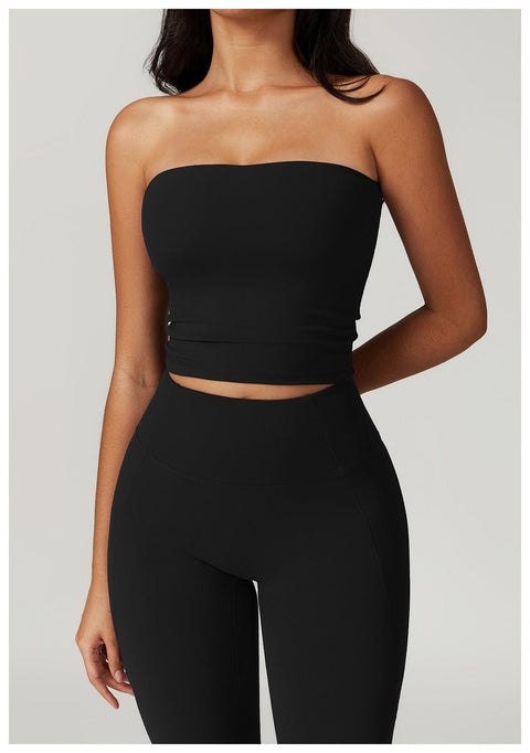 CurvyPower | Be You ! UK Crop Top Advanced Black / S Bandeau Gainant Sans Couture Sans Bretelles Séchage Rapide Pour Femmes