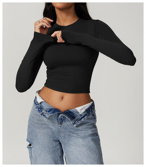 CurvyPower | Be You ! Noir Profond / S Top Gainant Manches Longues Sans Couture