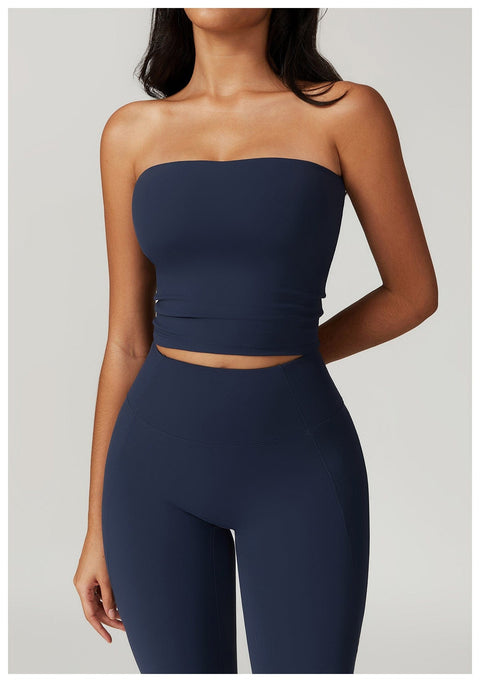 CurvyPower | Be You ! UK Crop Top Badge Blue / S Bandeau Gainant Sans Couture Sans Bretelles Séchage Rapide Pour Femmes
