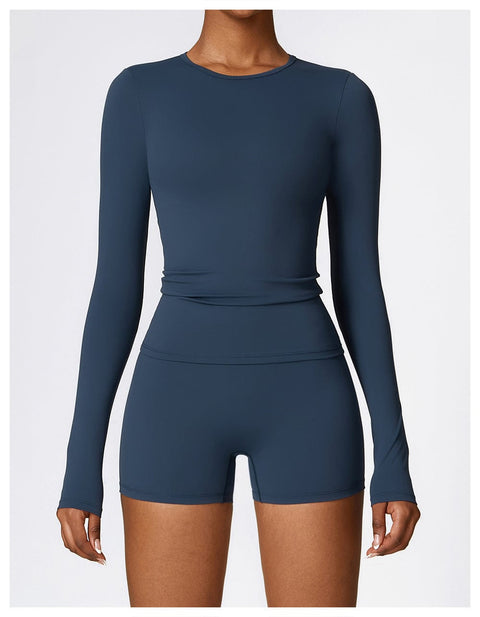 CurvyPower | FR Bleu Roi / S Top Gainant Manches Longues Col Rond Yoga et Fitness Pour Femmes