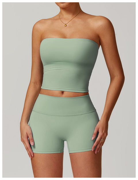 CurvyPower | Be You ! UK Crop Top Basil Green / S Bandeau Gainant Sans Couture Sans Bretelles Séchage Rapide Pour Femmes