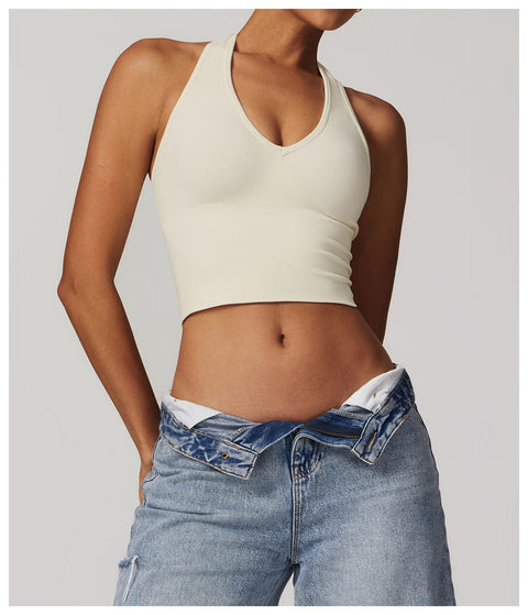 CurvyPower | FR Débardeur Beige / S Débardeur Gainant Sans Couture Dos Nu Col Halter