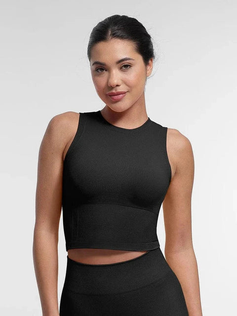 CurvyPower | FR Crop Top Noir / S Brassière De Sport Sans Couture À Bonnets Amovibles Pour Yoga et Fitness