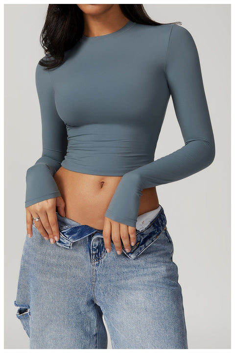 CurvyPower | Be You ! Bleu Gris / S Top Gainant Manches Longues Sans Couture