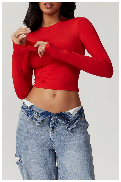CurvyPower | Be You ! Rouge Vif / S Top Gainant Manches Longues Sans Couture
