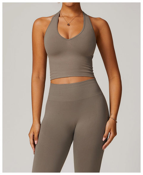 CurvyPower | FR Débardeur Marron / S Débardeur Gainant Sans Couture Dos Nu Col Halter