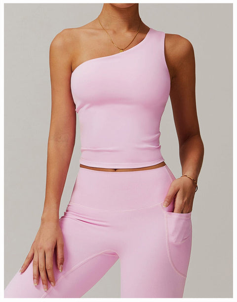 CurvyPower | FR Crop Top Rose Poudré / S Crop Top Gainant Une Épaule Avec Coussinets Amovibles Pour Femmes