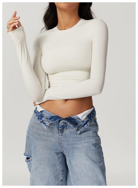 CurvyPower | Be You ! Abricot Crème / S Top Gainant Manches Longues Sans Couture