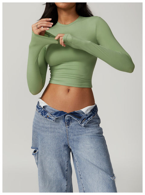 CurvyPower | Be You ! Vert Gazon / S Top Gainant Manches Longues Sans Couture