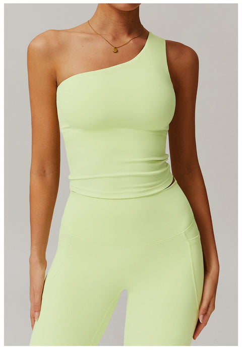 CurvyPower | FR Crop Top Vert Anis / S Crop Top Gainant Une Épaule Avec Coussinets Amovibles Pour Femmes