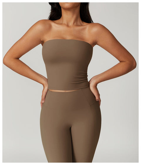 CurvyPower | Be You ! UK Crop Top Mocha Brown / S Bandeau Gainant Sans Couture Sans Bretelles Séchage Rapide Pour Femmes
