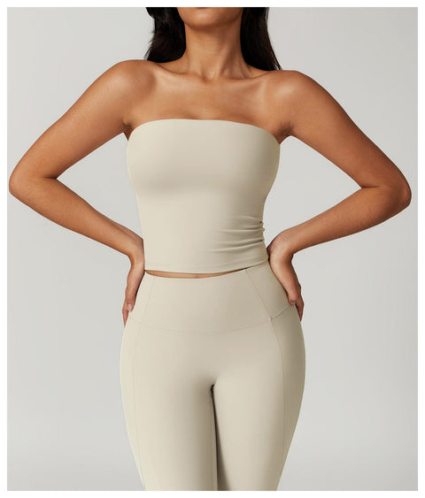 CurvyPower | Be You ! UK Crop Top Oatmeal Apricot / S Bandeau Gainant Sans Couture Sans Bretelles Séchage Rapide Pour Femmes