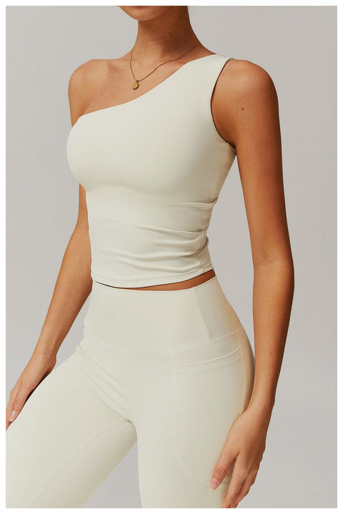 CurvyPower | FR Crop Top Crop Top Gainant Une Épaule Avec Coussinets Amovibles Pour Femmes