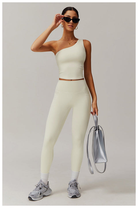 CurvyPower | FR Crop Top Crop Top Gainant Une Épaule Avec Coussinets Amovibles Pour Femmes