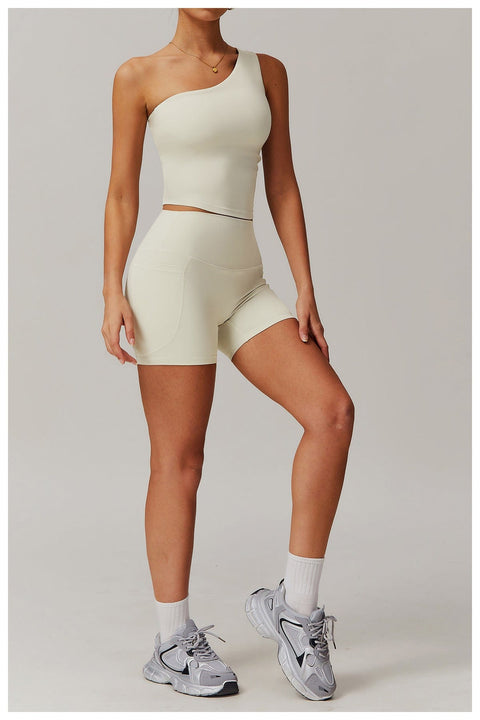 CurvyPower | FR Crop Top Crop Top Gainant Une Épaule Avec Coussinets Amovibles Pour Femmes