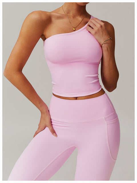 CurvyPower | FR Crop Top Crop Top Gainant Une Épaule Avec Coussinets Amovibles Pour Femmes