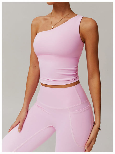 CurvyPower | FR Crop Top Crop Top Gainant Une Épaule Avec Coussinets Amovibles Pour Femmes