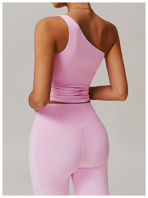 CurvyPower | FR Crop Top Crop Top Gainant Une Épaule Avec Coussinets Amovibles Pour Femmes
