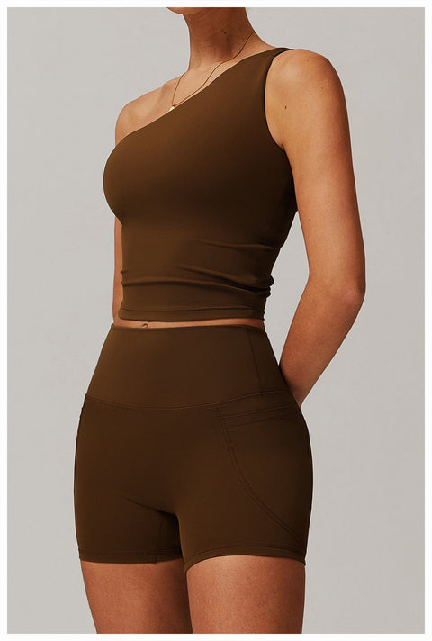 CurvyPower | FR Crop Top Crop Top Gainant Une Épaule Avec Coussinets Amovibles Pour Femmes
