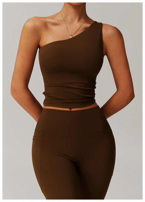 CurvyPower | FR Crop Top Crop Top Gainant Une Épaule Avec Coussinets Amovibles Pour Femmes