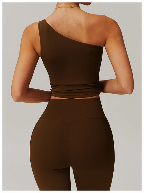 CurvyPower | FR Crop Top Crop Top Gainant Une Épaule Avec Coussinets Amovibles Pour Femmes