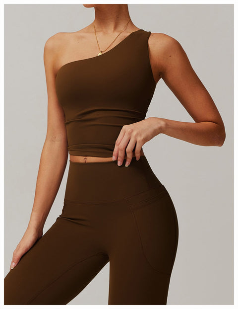 CurvyPower | FR Crop Top Crop Top Gainant Une Épaule Avec Coussinets Amovibles Pour Femmes