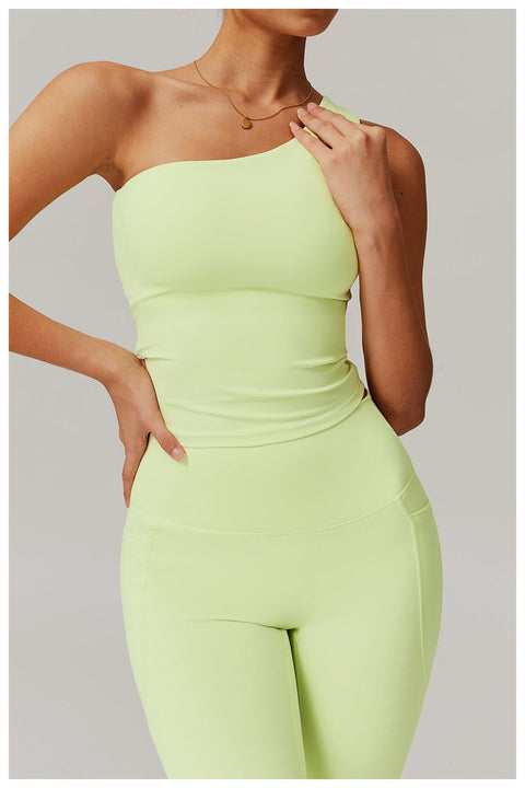 CurvyPower | FR Crop Top Crop Top Gainant Une Épaule Avec Coussinets Amovibles Pour Femmes