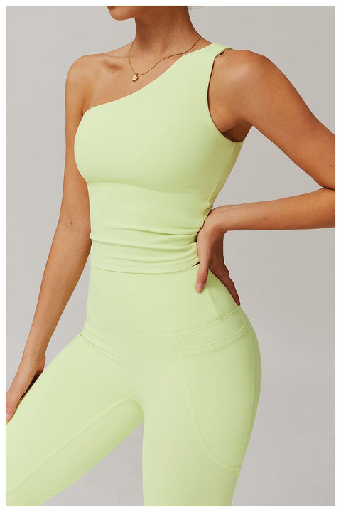 CurvyPower | FR Crop Top Crop Top Gainant Une Épaule Avec Coussinets Amovibles Pour Femmes