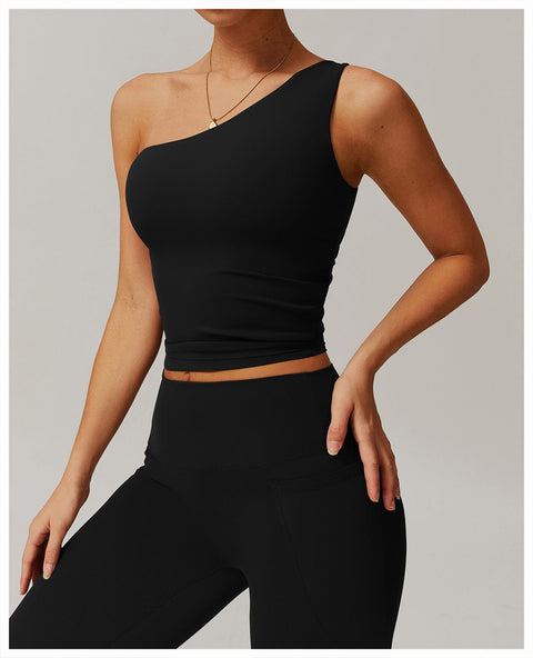 CurvyPower | FR Crop Top Crop Top Gainant Une Épaule Avec Coussinets Amovibles Pour Femmes