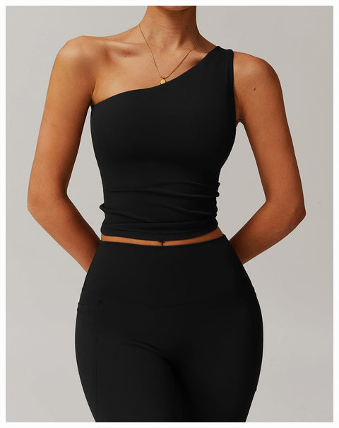 CurvyPower | FR Crop Top Crop Top Gainant Une Épaule Avec Coussinets Amovibles Pour Femmes