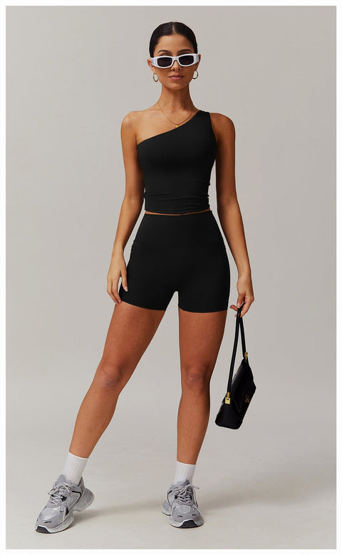 CurvyPower | FR Crop Top Crop Top Gainant Une Épaule Avec Coussinets Amovibles Pour Femmes