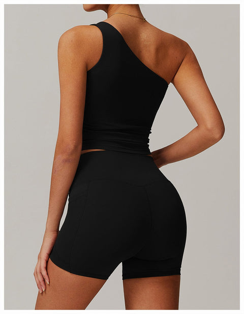 CurvyPower | FR Crop Top Crop Top Gainant Une Épaule Avec Coussinets Amovibles Pour Femmes