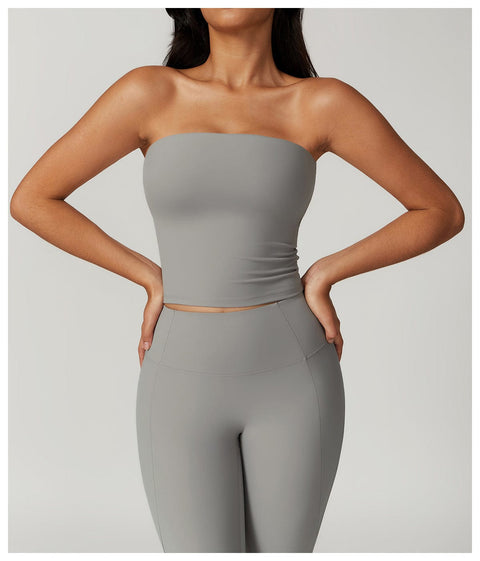 CurvyPower | Be You ! UK Crop Top Rhino Gray / S Bandeau Gainant Sans Couture Sans Bretelles Séchage Rapide Pour Femmes