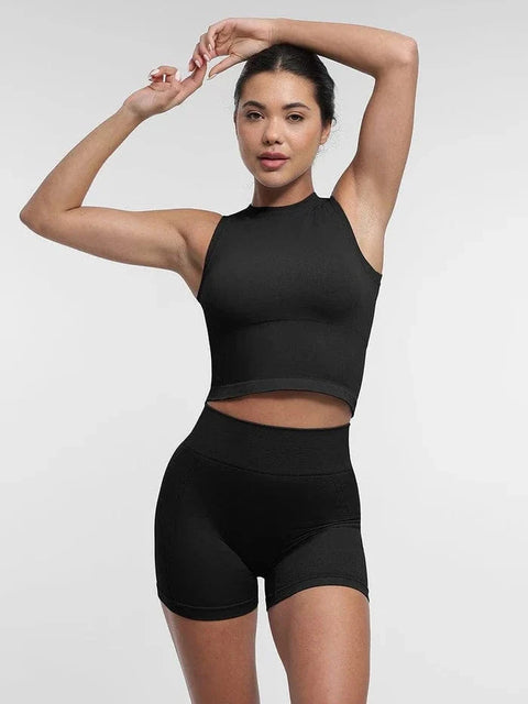 CurvyPower | UK Crop Top Seamless Supportive Sport Yoga Active Wear Crop Top with Built-In Bra & Adjustable Cups