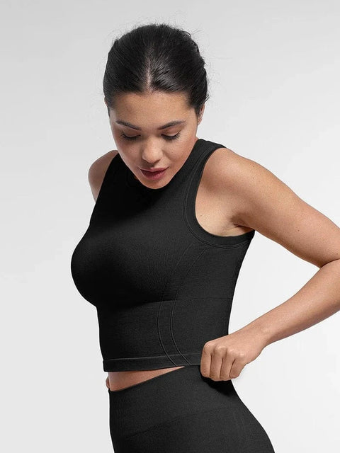 CurvyPower | UK Crop Top Seamless Supportive Sport Yoga Active Wear Crop Top with Built-In Bra & Adjustable Cups