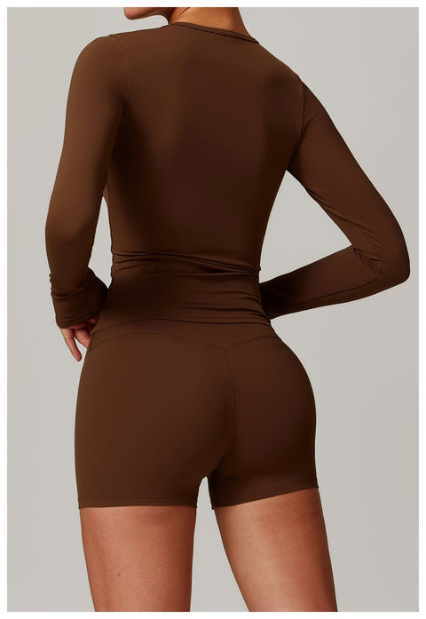 CurvyPower | UK Crop Top Women's Long-Sleeve Round Neck Yoga and Fitness Shaping Top