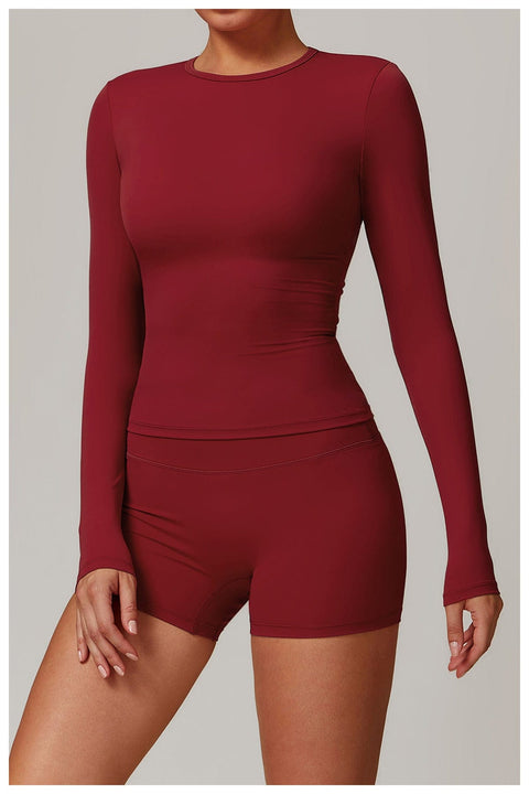 CurvyPower | UK Crop Top Women's Long-Sleeve Round Neck Yoga and Fitness Shaping Top