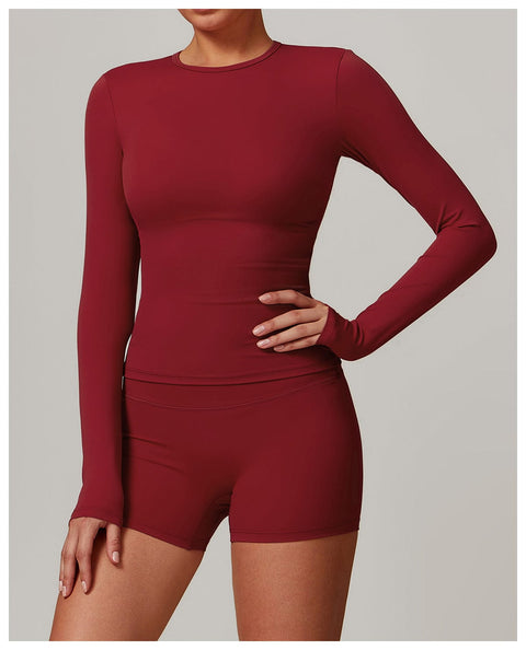 CurvyPower | UK Crop Top Women's Long-Sleeve Round Neck Yoga and Fitness Shaping Top