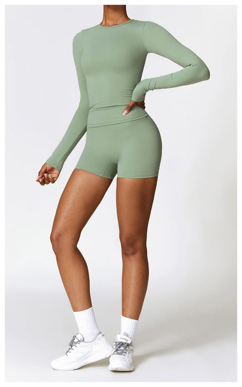 CurvyPower | FR Top Gainant Manches Longues Col Rond Yoga et Fitness Pour Femmes