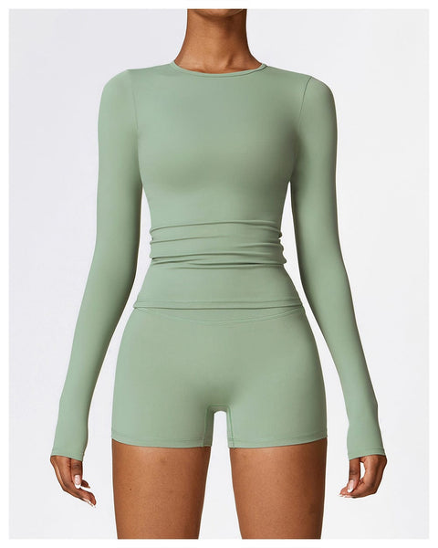 CurvyPower | FR Top Gainant Manches Longues Col Rond Yoga et Fitness Pour Femmes