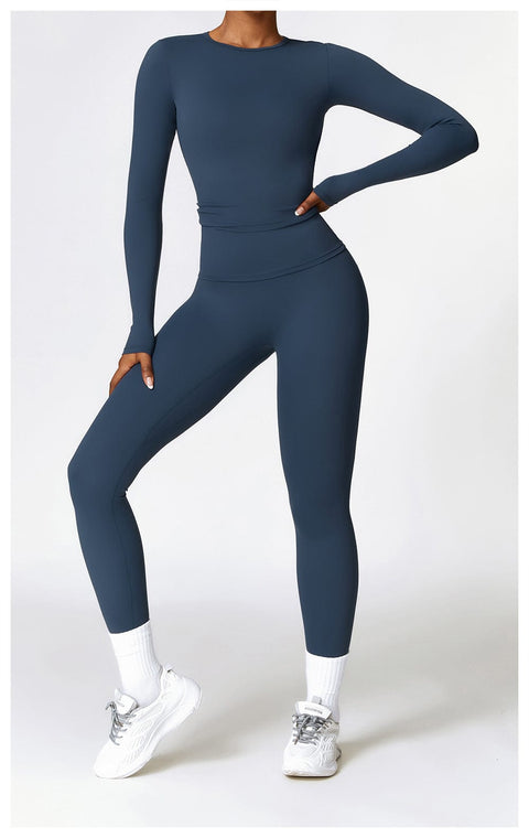 CurvyPower | FR Top Gainant Manches Longues Col Rond Yoga et Fitness Pour Femmes