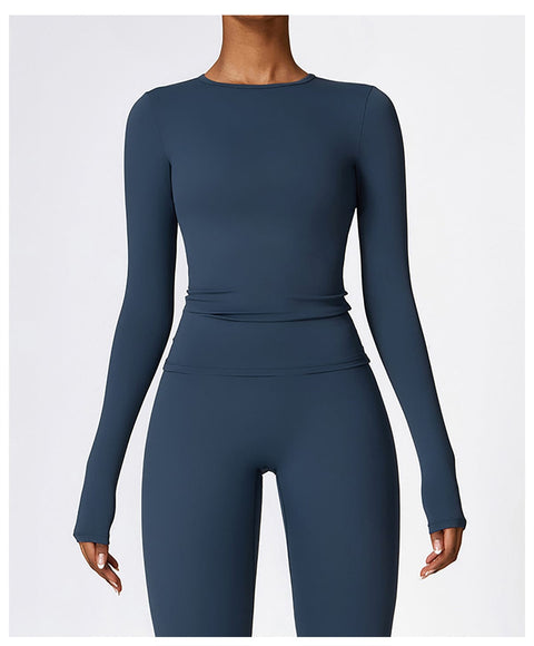 CurvyPower | FR Top Gainant Manches Longues Col Rond Yoga et Fitness Pour Femmes