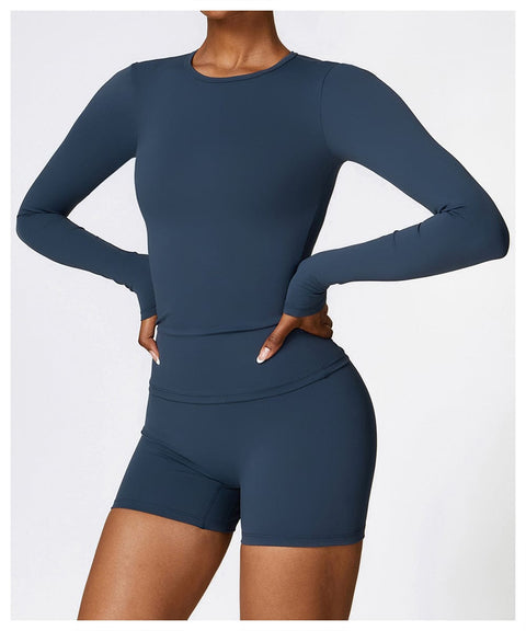 CurvyPower | FR Top Gainant Manches Longues Col Rond Yoga et Fitness Pour Femmes